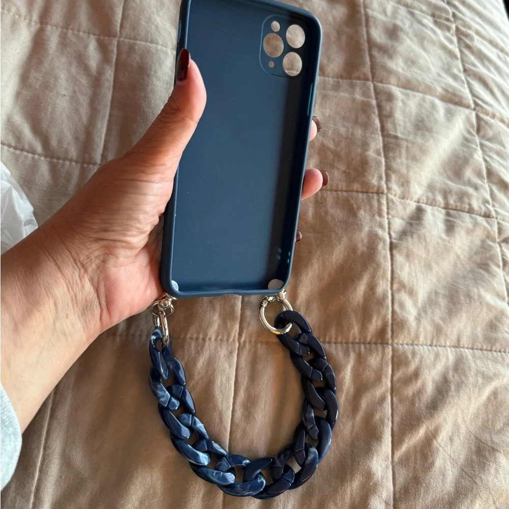 Blue 11 pro max withchain handle phone case
